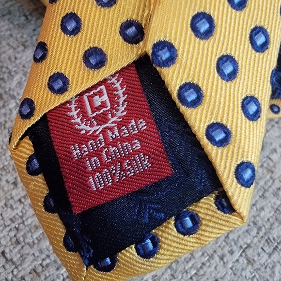 #Chaps Ralph #Lauren #Silk Neck #Tie Golden Yellow Background, Blue Dots - Picture 6 of 7